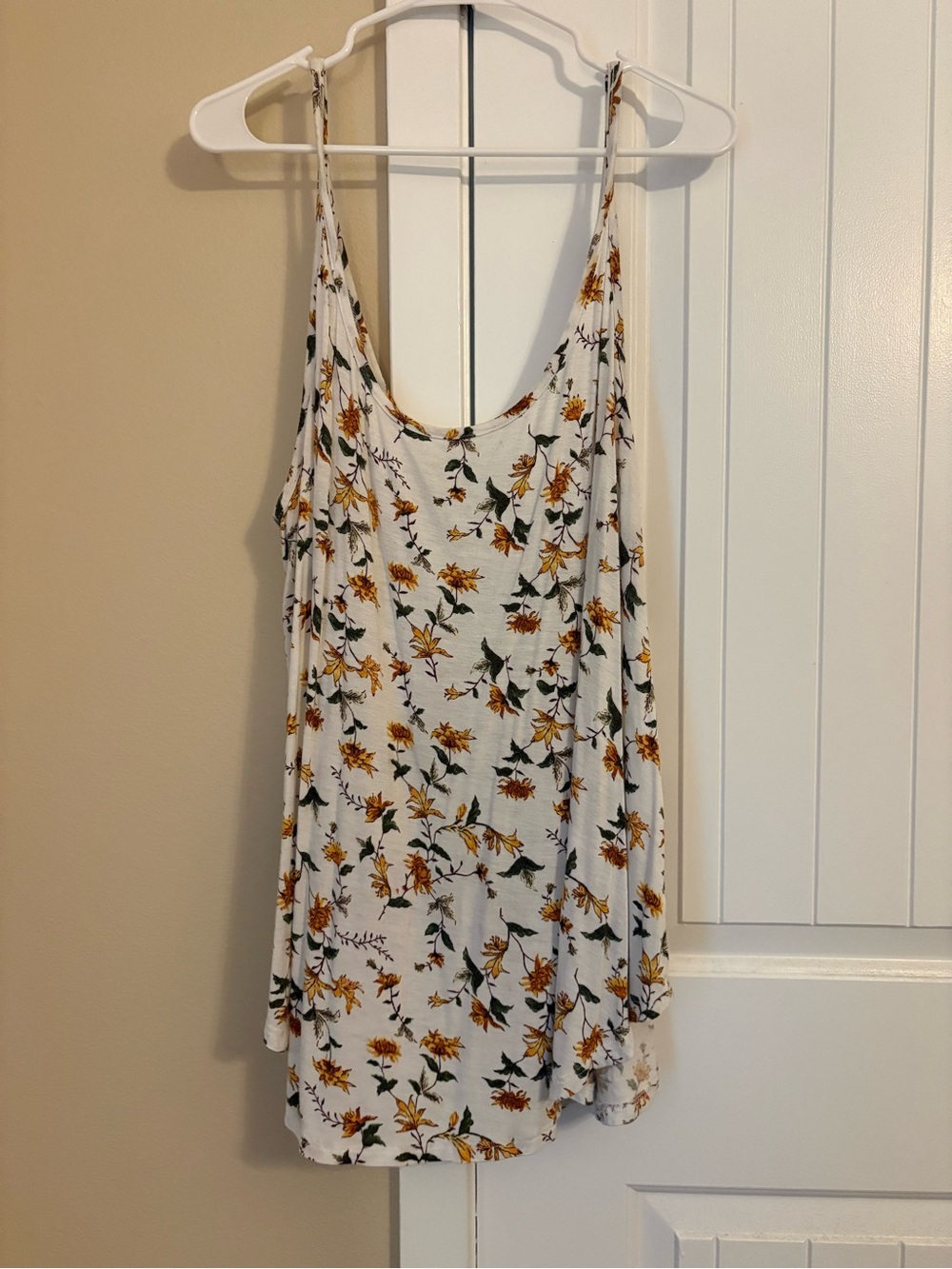 Forever 21 White Tank Top with Yellow Floral Print
